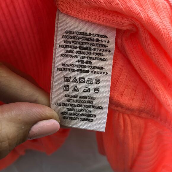 Free People Neon Coral Crop Top Ring Halter Front Retro 70's Medium - Picture 7 of 9